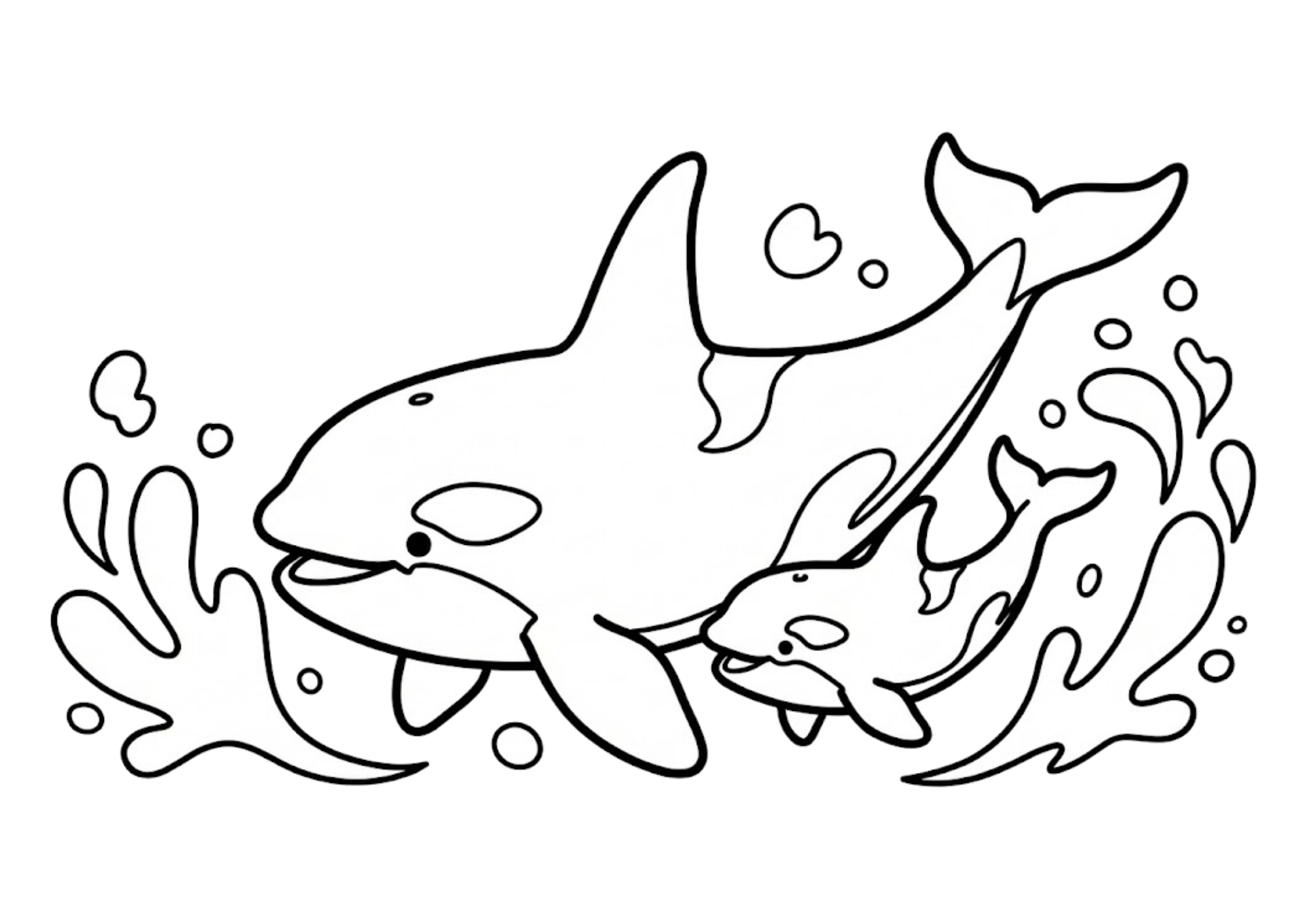 親子のシャチの塗り絵イラスト 白黒 無料ダウンロード 印刷用