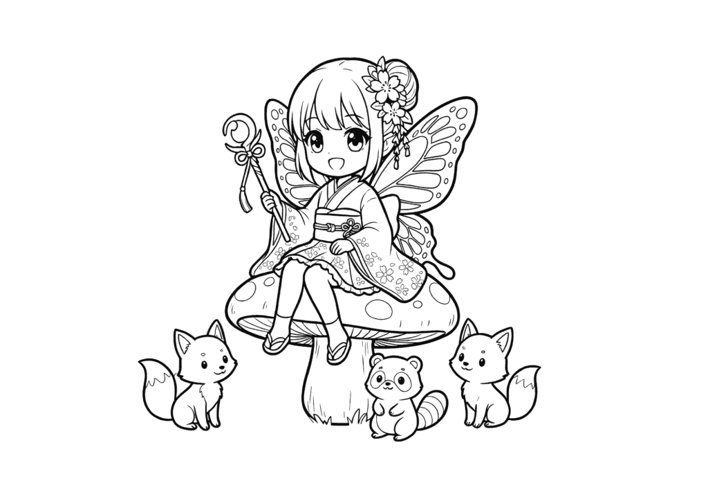 妖精のぬりえイラストの塗り絵 カラー見本 無料ダウンロード