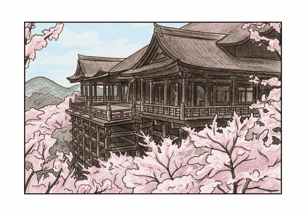 清水寺の塗り絵 カラー見本 無料ダウンロード