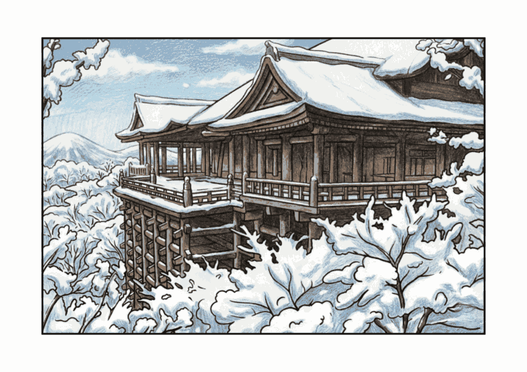 清水寺の塗り絵イラスト
