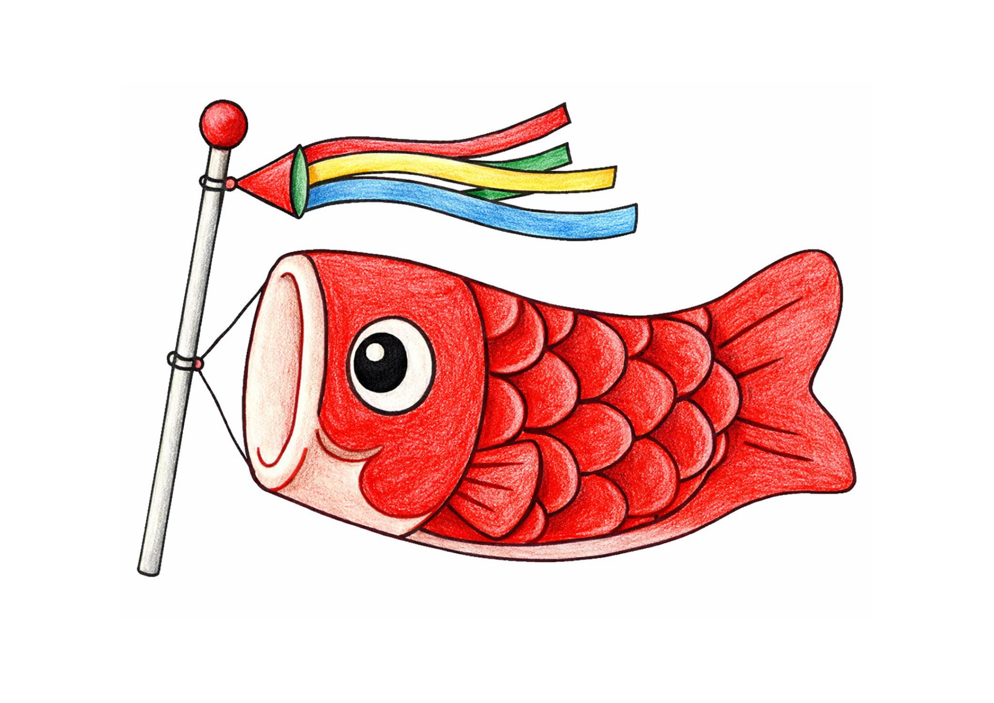 赤い鯉のぼりの塗り絵イラスト