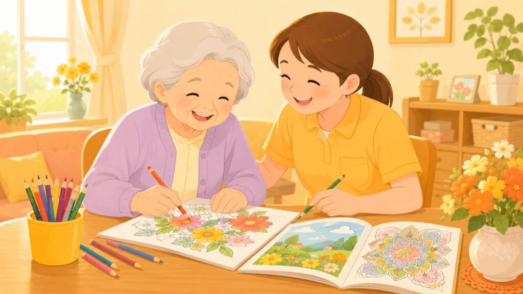 高齢者に塗り絵がおすすめな7つの理由｜認知症予防・脳トレ効果と続け方のコツの塗り絵イラスト カラー見本（無料・印刷OK）