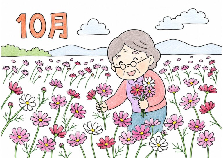 コスモス畑の塗り絵イラスト