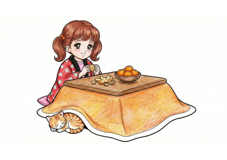 昭和レトロなこたつの塗り絵イラスト