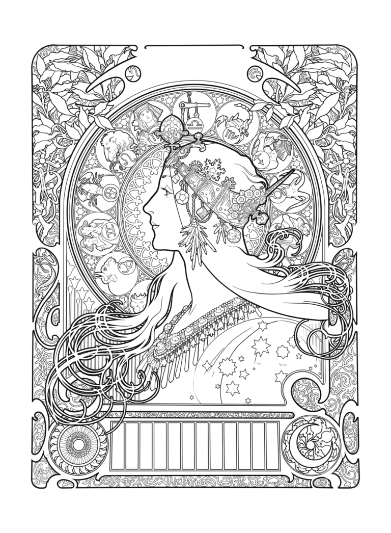 黄道十二宮の塗り絵イラスト 白黒線画 印刷用(無料)