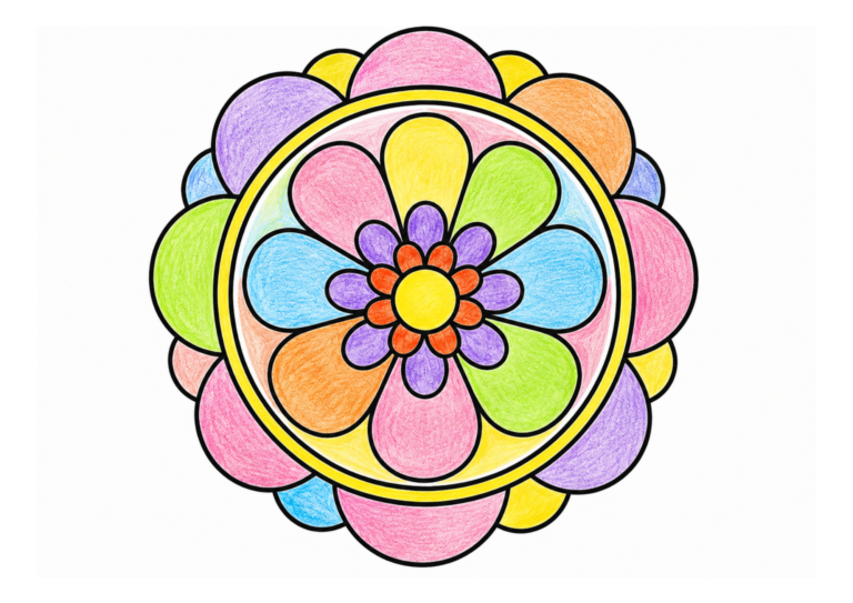 大きな花の曼荼羅模様の塗り絵イラスト