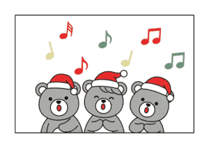くまの合唱団の無料ぬりえイラスト｜幼児向け｜簡単でかわいい｜冬・クリスマス｜ダウンロード