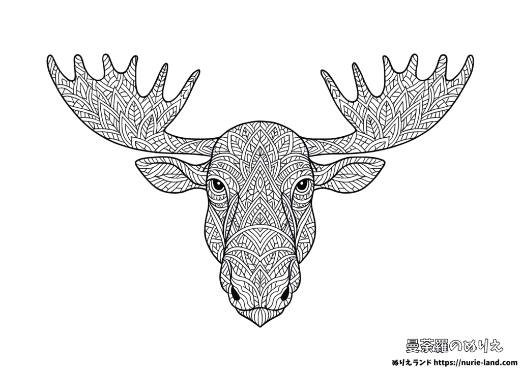 ヘラジカの曼荼羅塗り絵｜堂々たる角を美しく描く｜大人向け無料ダウンロード