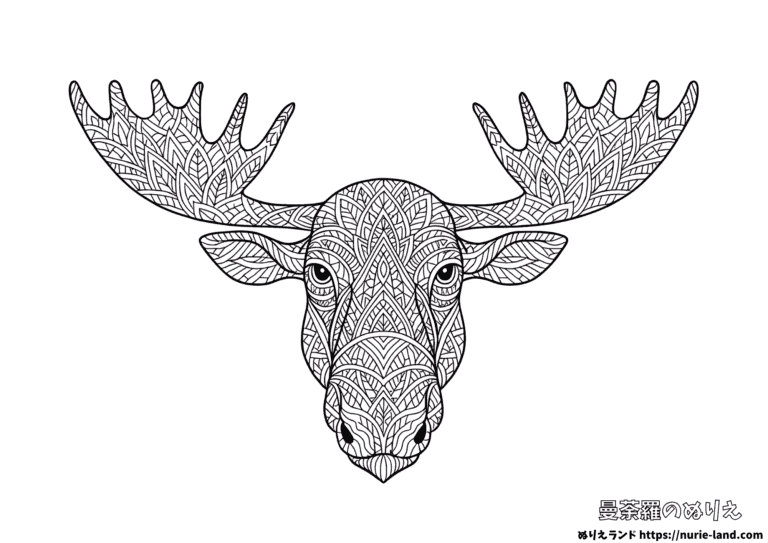 ヘラジカのゼンタングルの塗り絵イラスト