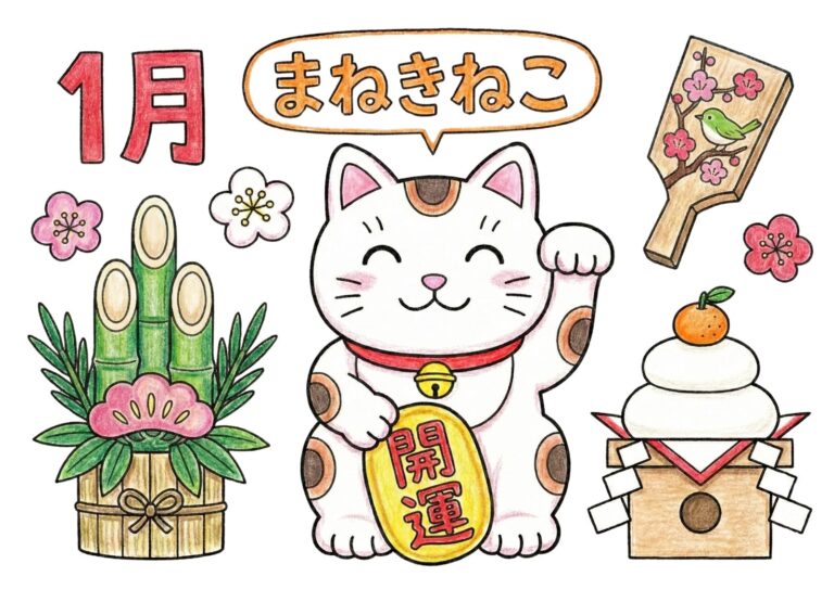 1月の縁起物の塗り絵イラスト