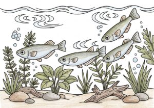 メダカの塗り絵イラスト カラー見本（無料・印刷OK）