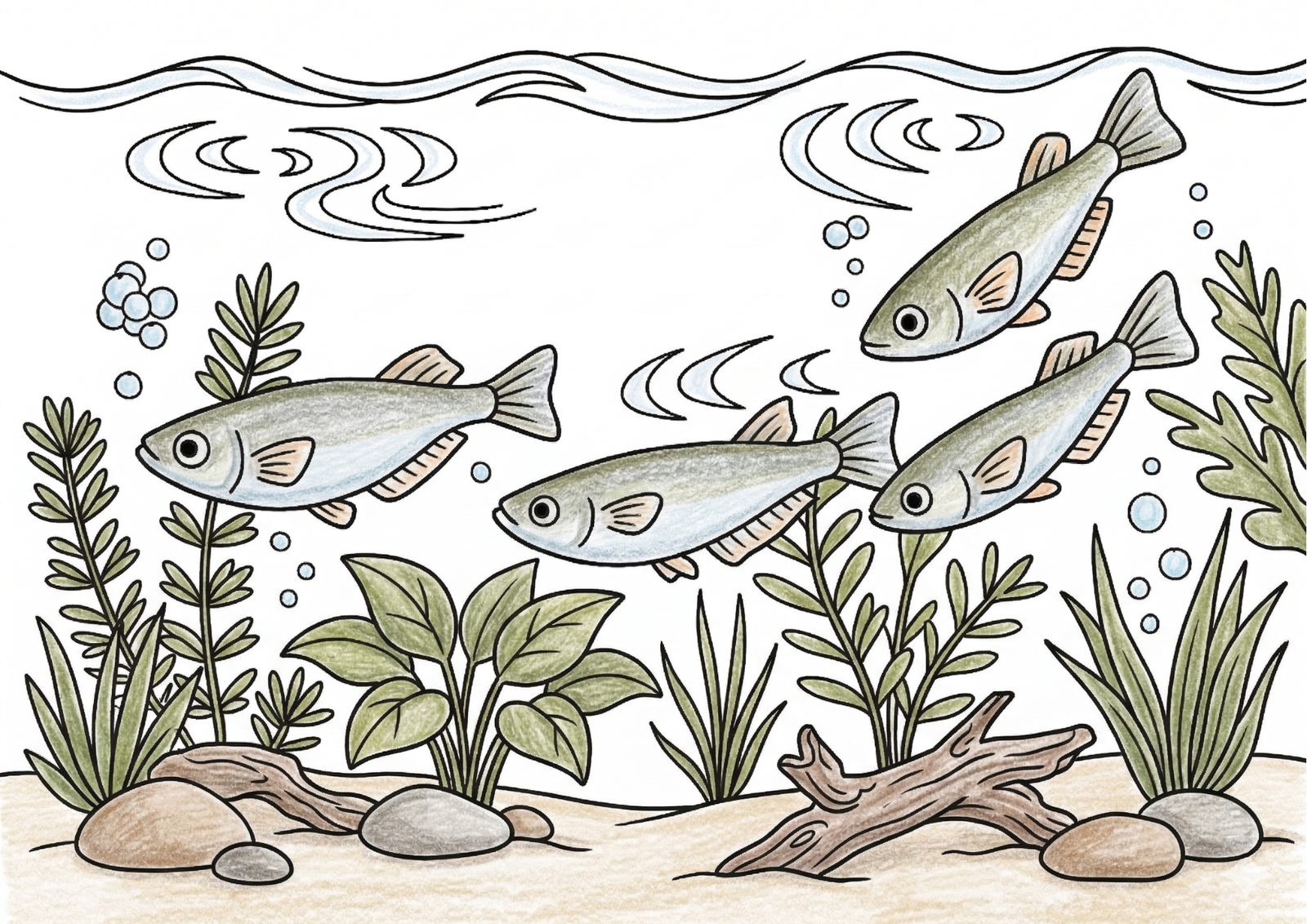 Medaka Rice Fish Coloring Page — Free Printable for Adults & Seniors