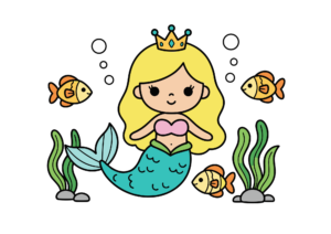 かわいい人魚の塗り絵イラスト
