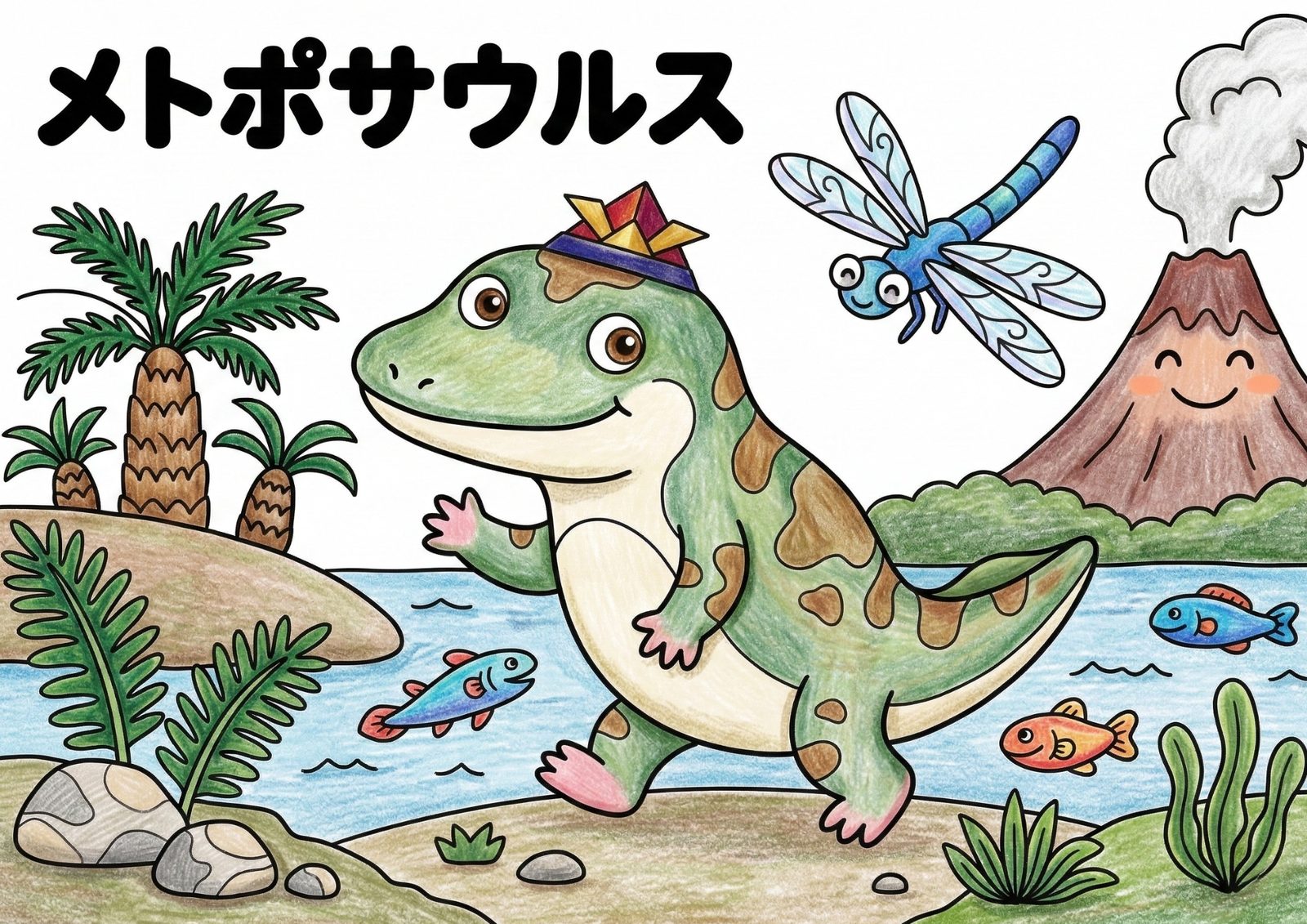 Metoposaurus Coloring Page — Free Printable Prehistoric Amphibian
