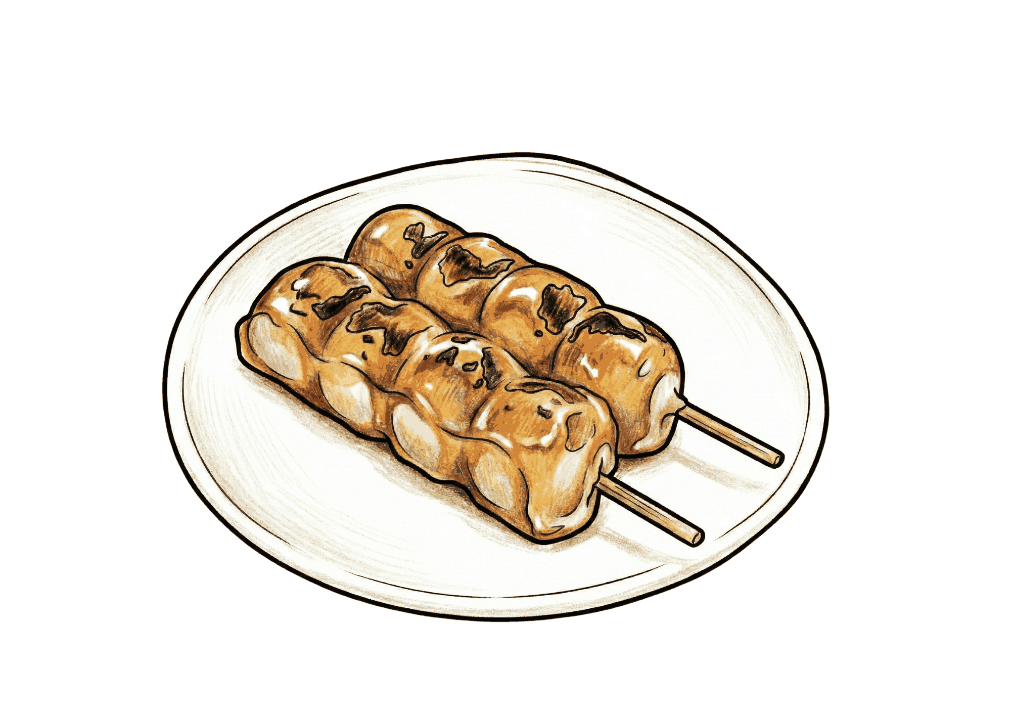 みたらし団子の塗り絵イラスト|和菓子レク素材|高齢者向け無料ダウンロード