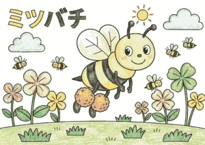 ミツバチ（蜜蜂）の塗り絵 カラー見本 花粉団子を持った働き蜂