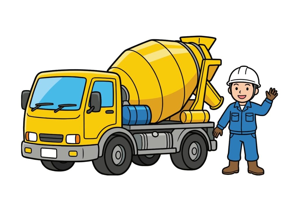 ミキサー車のぬりえイラストの塗り絵イラスト カラー見本（無料・印刷OK）