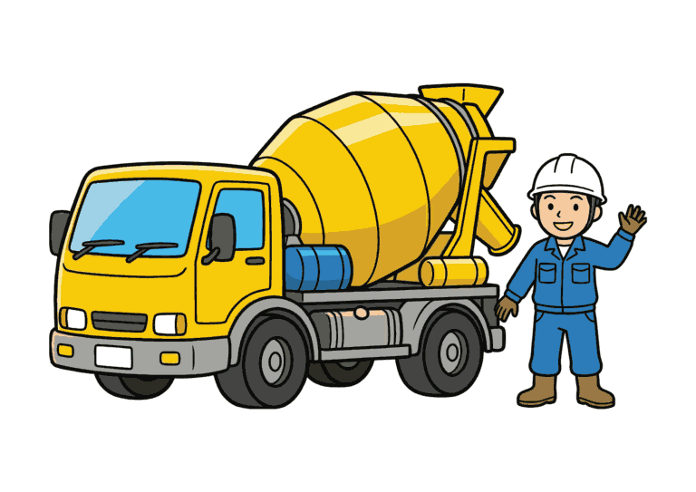 ミキサー車のぬりえイラストの塗り絵イラスト