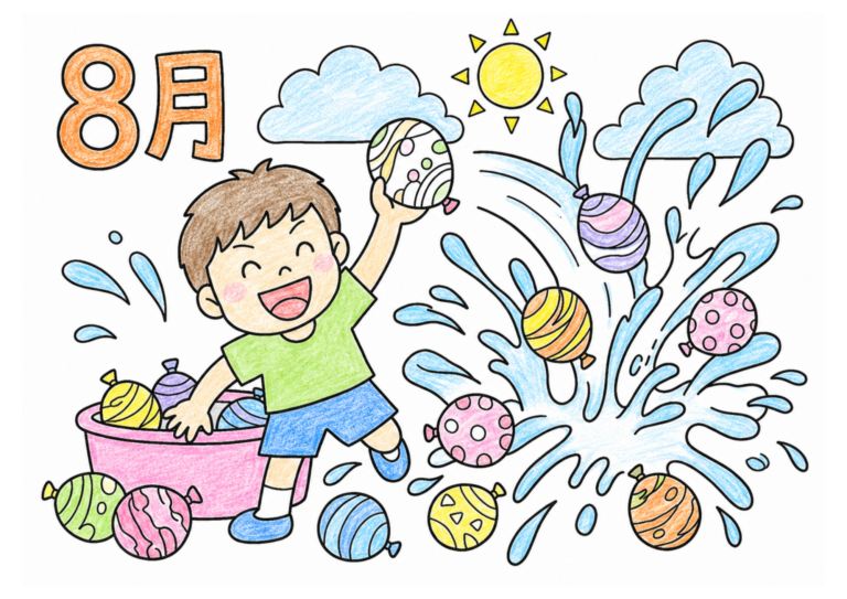 水風船で水遊びの塗り絵