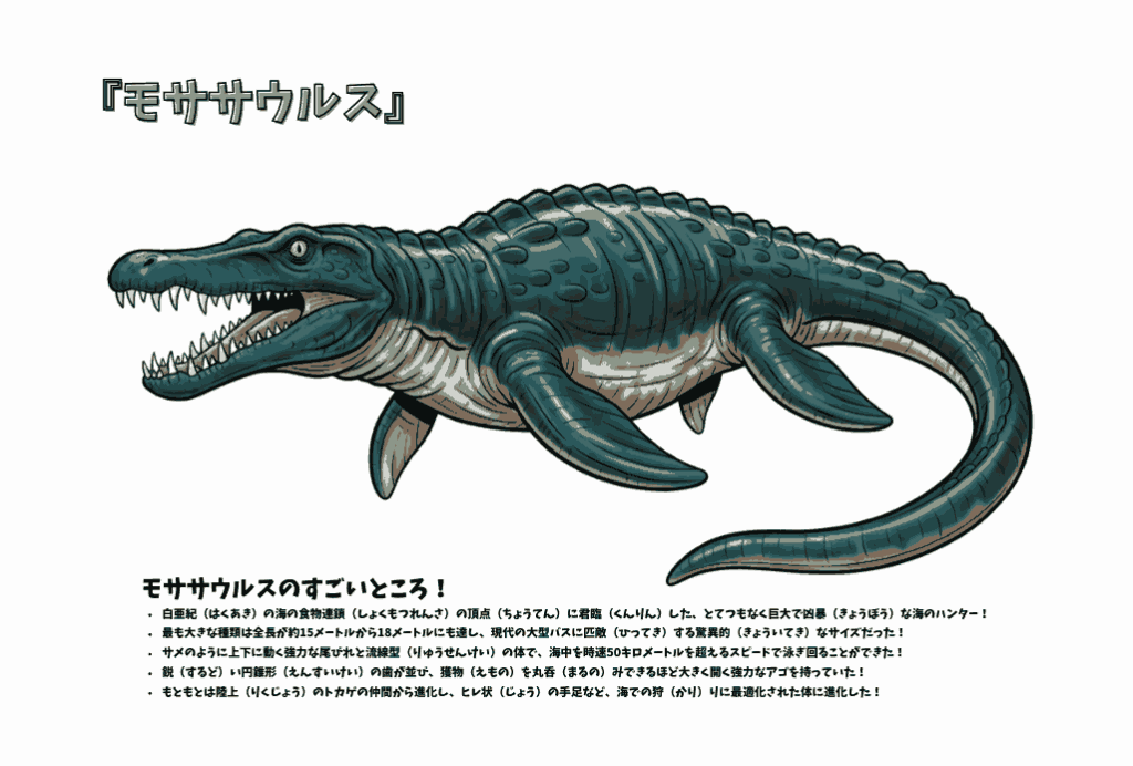 モササウルスのぬりえ｜幼児向け無料イラスト素材｜海の恐竜モチーフ