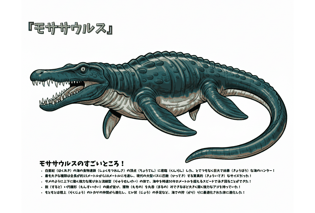 モササウルスのぬりえ｜幼児向け無料イラスト素材｜海の恐竜モチーフ