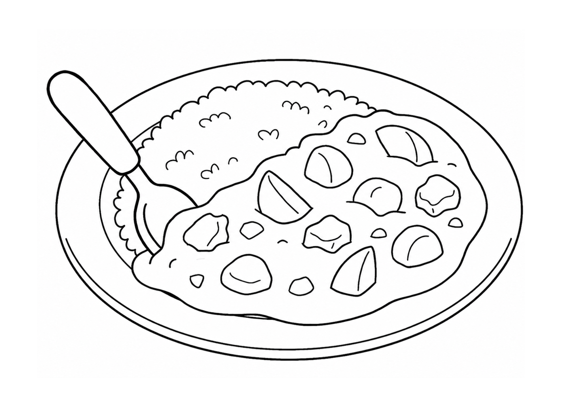 カレーを作るお母さんの塗り絵 白黒
