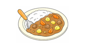 カレーを作るお母さんの塗り絵イラスト