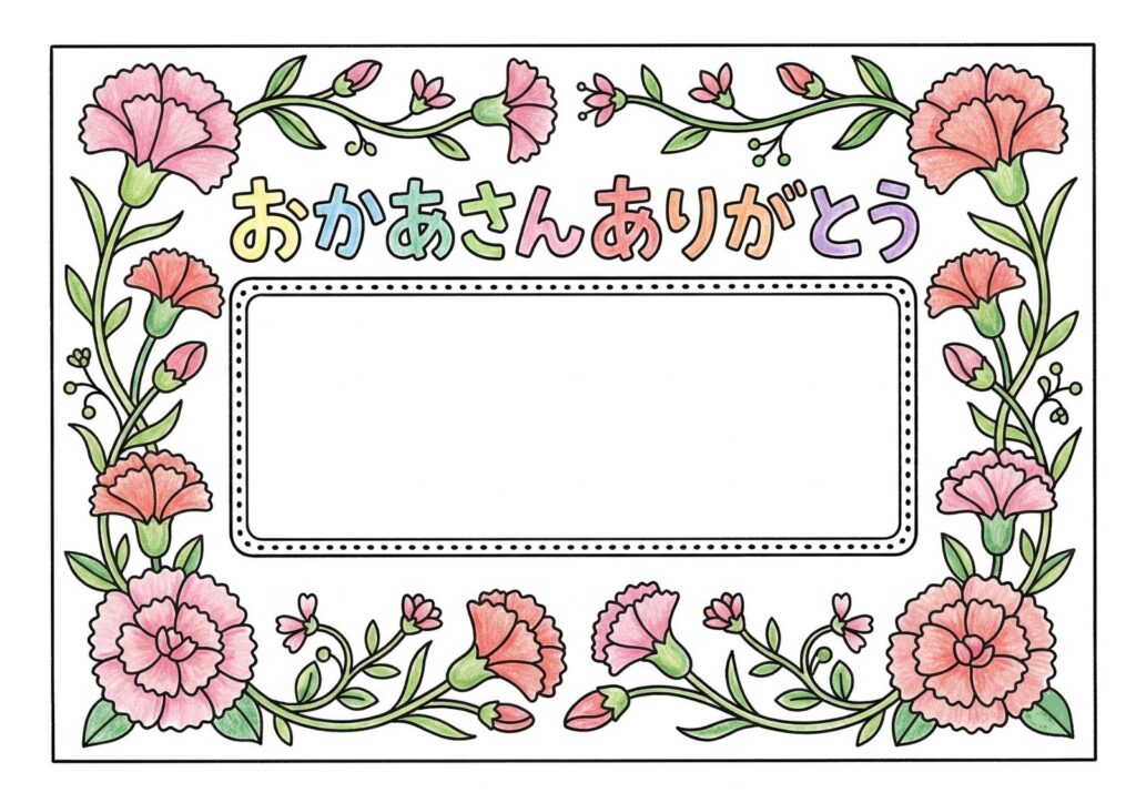 母の日メッセージカードの塗り絵イラスト カラー見本（無料・印刷OK）