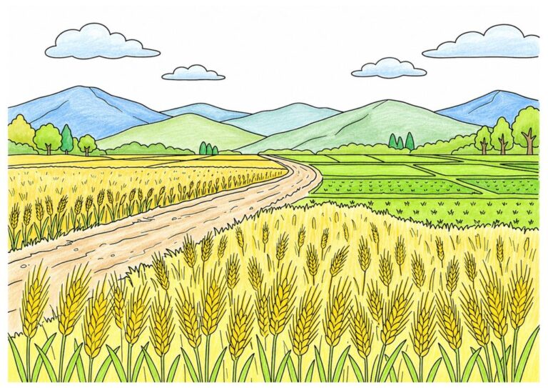 麦の穂と田園風景の塗り絵 カラー見本