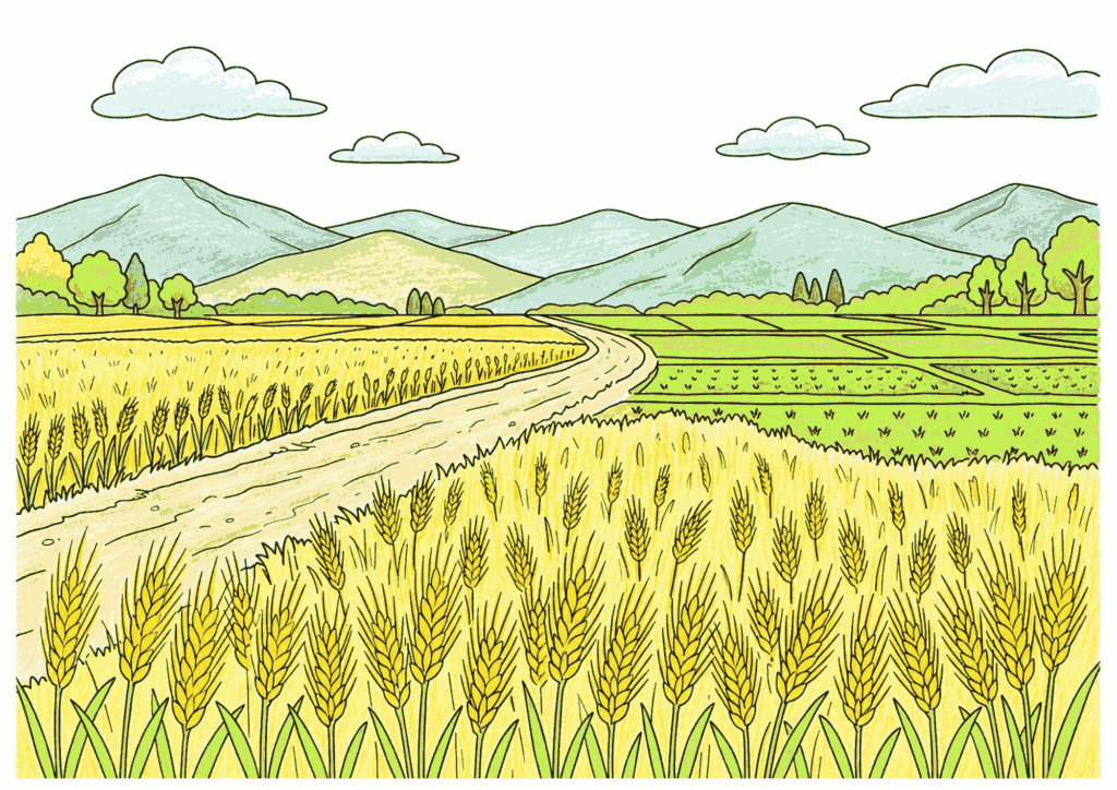 麦の穂と田園風景の塗り絵 カラー見本