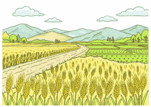 麦の穂と田園風景の塗り絵 カラー見本