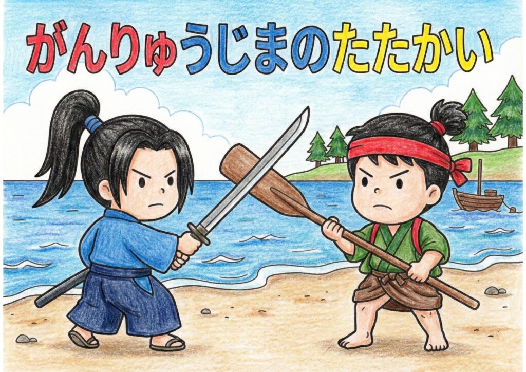宮本武蔵の無料塗り絵イラスト｜子供向けダウンロード用フリー画像素材の塗り絵イラスト カラー見本（無料・印刷OK）