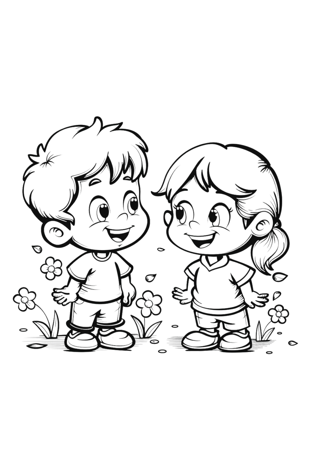仲良しな男の子と女の子の塗り絵イラスト 塗り絵 白黒 印刷用