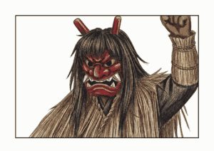 ナマハゲの無料ぬりえイラスト｜高齢者向け｜冬の伝統行事｜見本付き｜東北｜ダウンロード