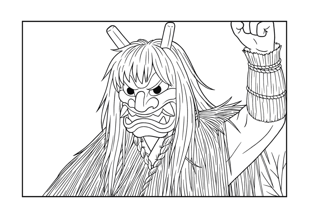 ナマハゲのぬりえイラストの塗り絵 白黒 無料ダウンロード 印刷用
