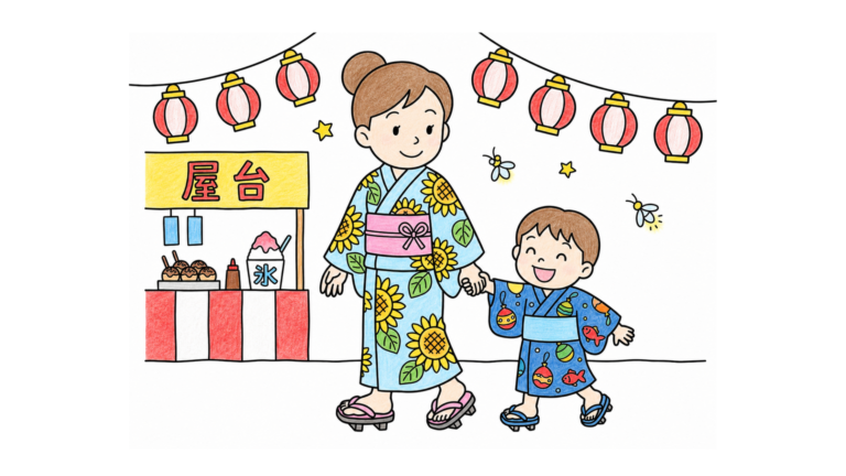 夏祭りの親子の塗り絵
