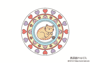 猫の曼荼羅ぬりえ｜子ども＆高齢者向け｜簡単でかわいい無料塗り絵ダウンロード