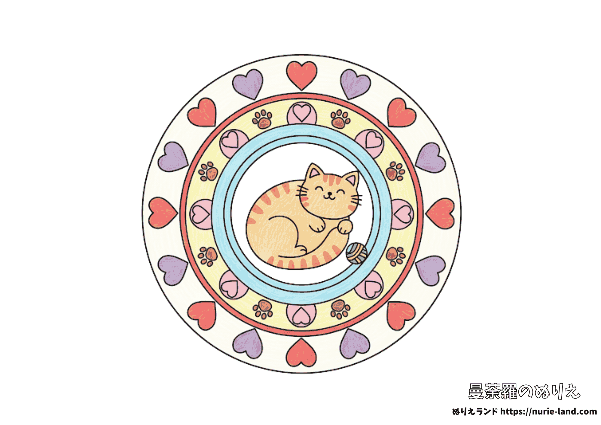 猫の曼荼羅ぬりえ|子ども&高齢者向け|簡単でかわいい無料塗り絵ダウンロード