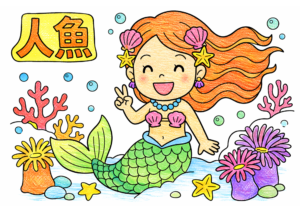にんぎょひめ（人魚姫）の塗り絵イラスト