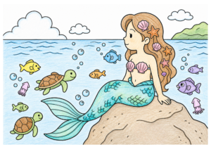 人魚姫の塗り絵イラスト