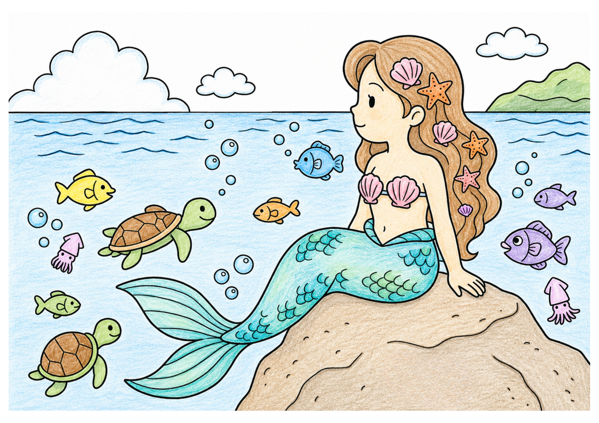 人魚姫の塗り絵イラスト
