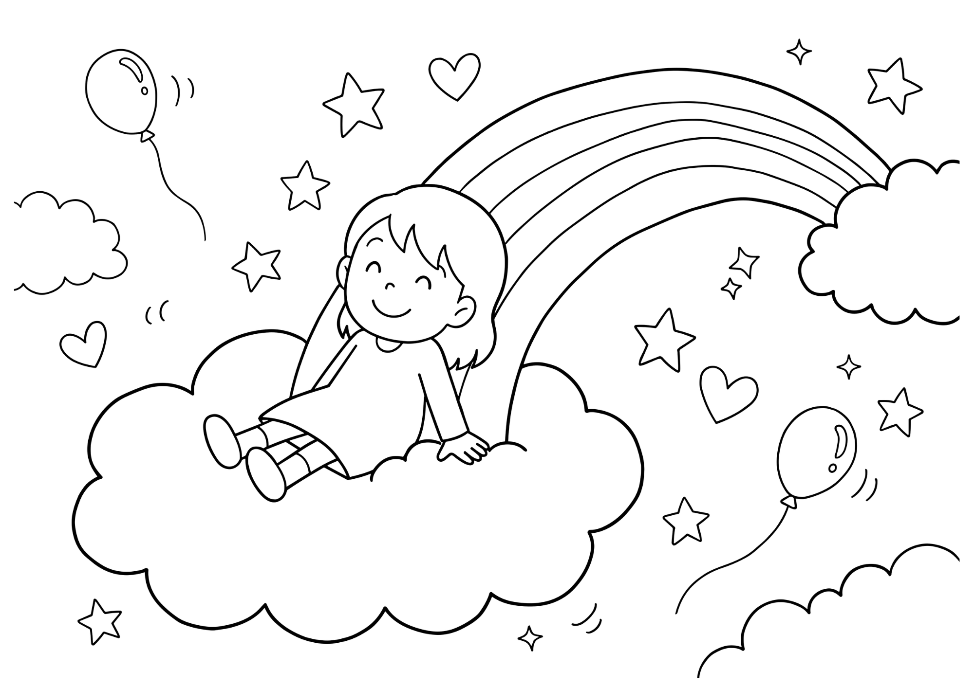 にじの塗り絵 白黒 印刷用
