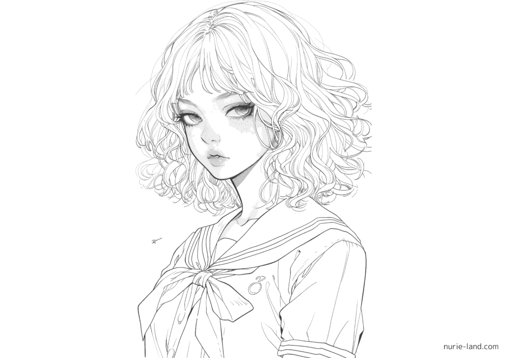 かわいいジト目女子高生塗り絵 無料ダウンロード