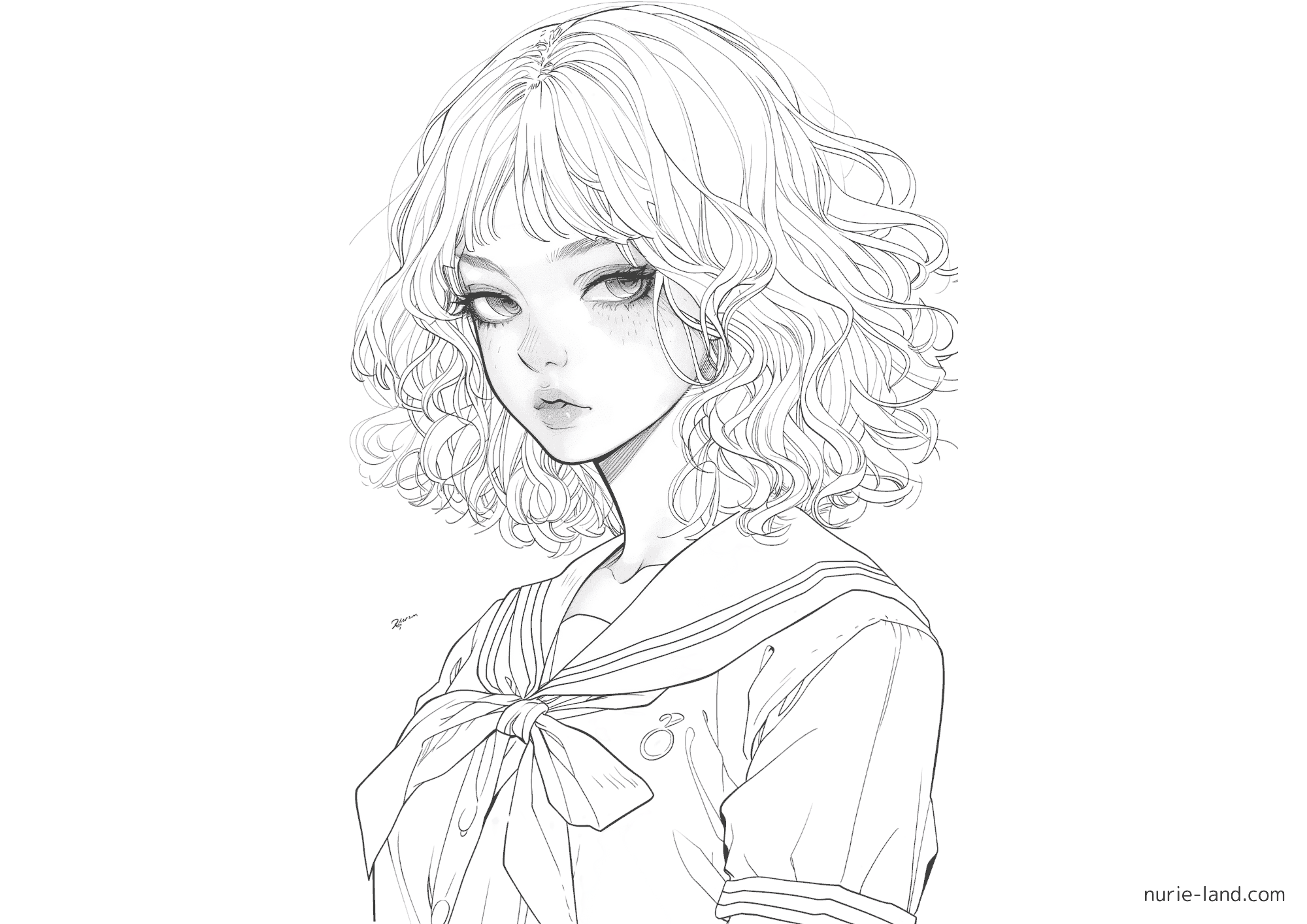 かわいいジト目女子高生塗り絵 無料ダウンロード