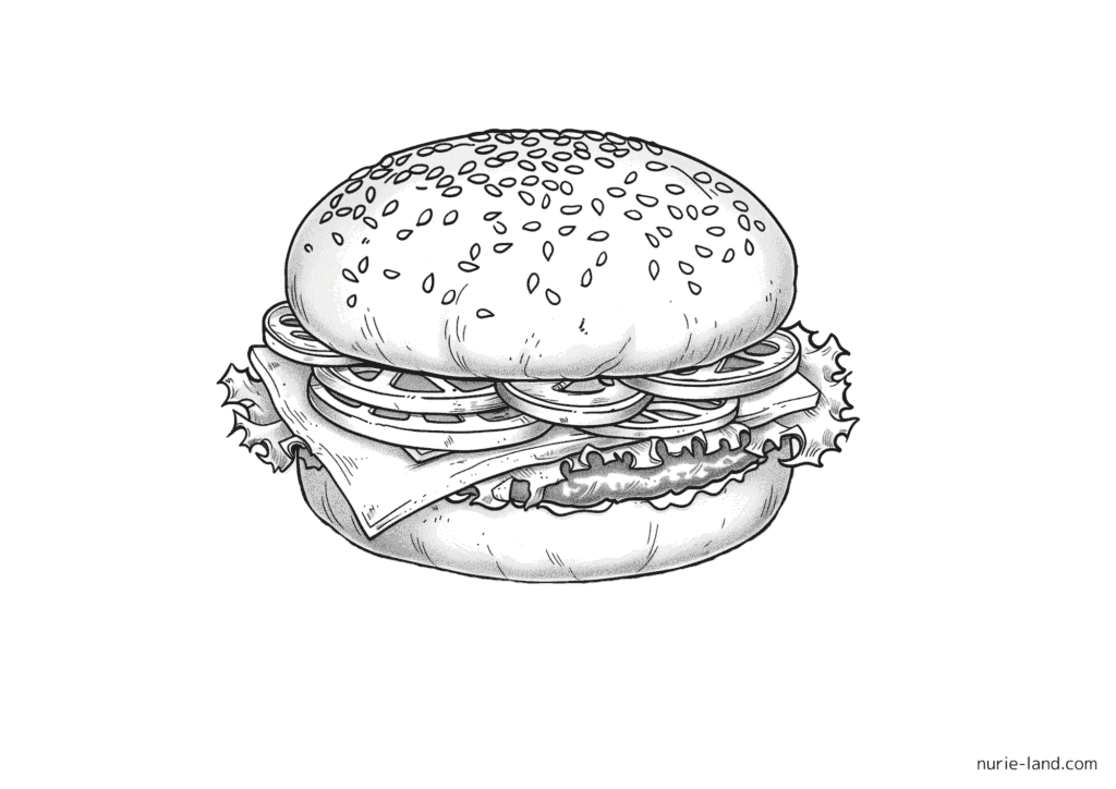 「リアルなハンバーガー」の塗り絵 無料ダウンロード