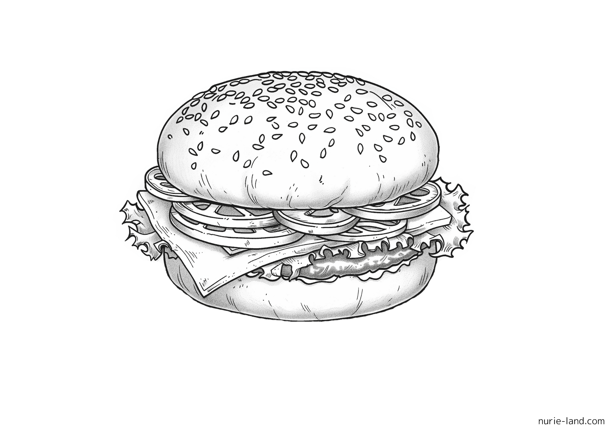「リアルなハンバーガー」の塗り絵 無料ダウンロード