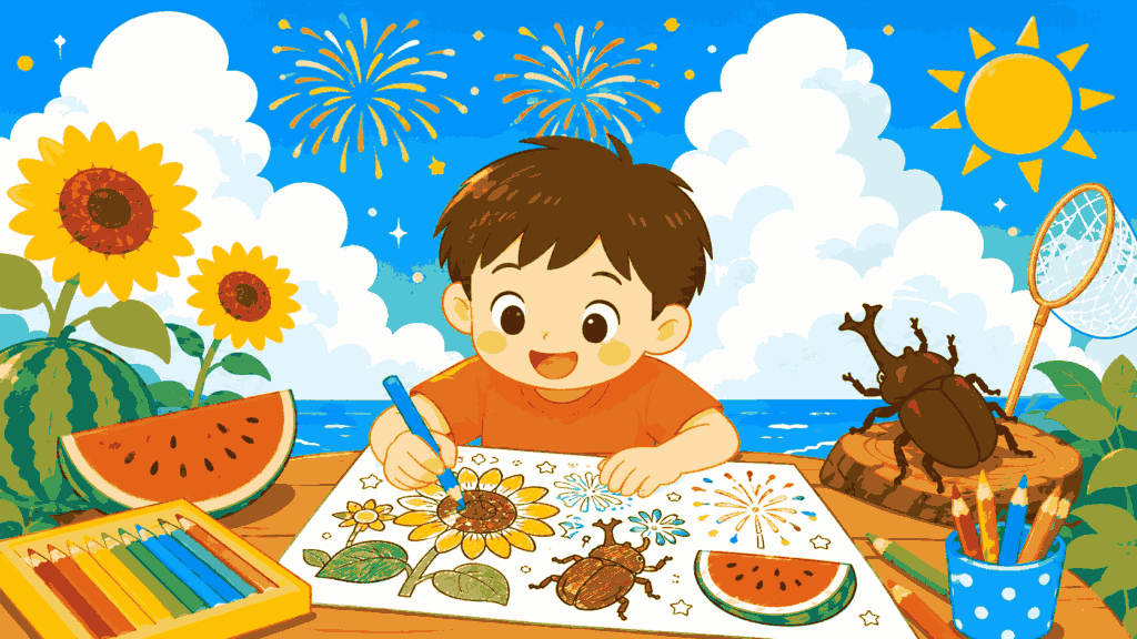 夏休みの塗り絵プリント無料ダウンロード 幼稚園小学生向け