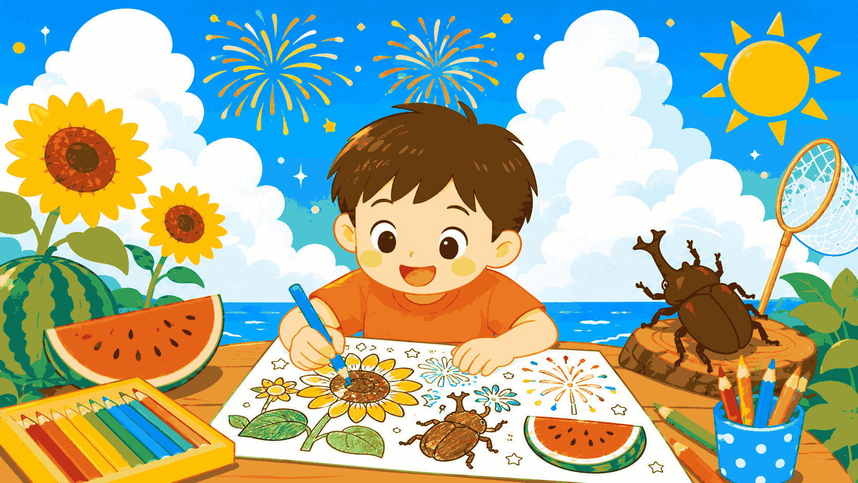 夏休みの塗り絵プリント無料ダウンロード 幼稚園小学生向け