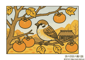 11月の塗り絵｜スズメと柿の秋風景を描こう｜高齢者向け・見本付き無料ダウンロード