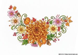秋の草花の無料の塗り絵イラスト カラー見本（無料・印刷OK）
